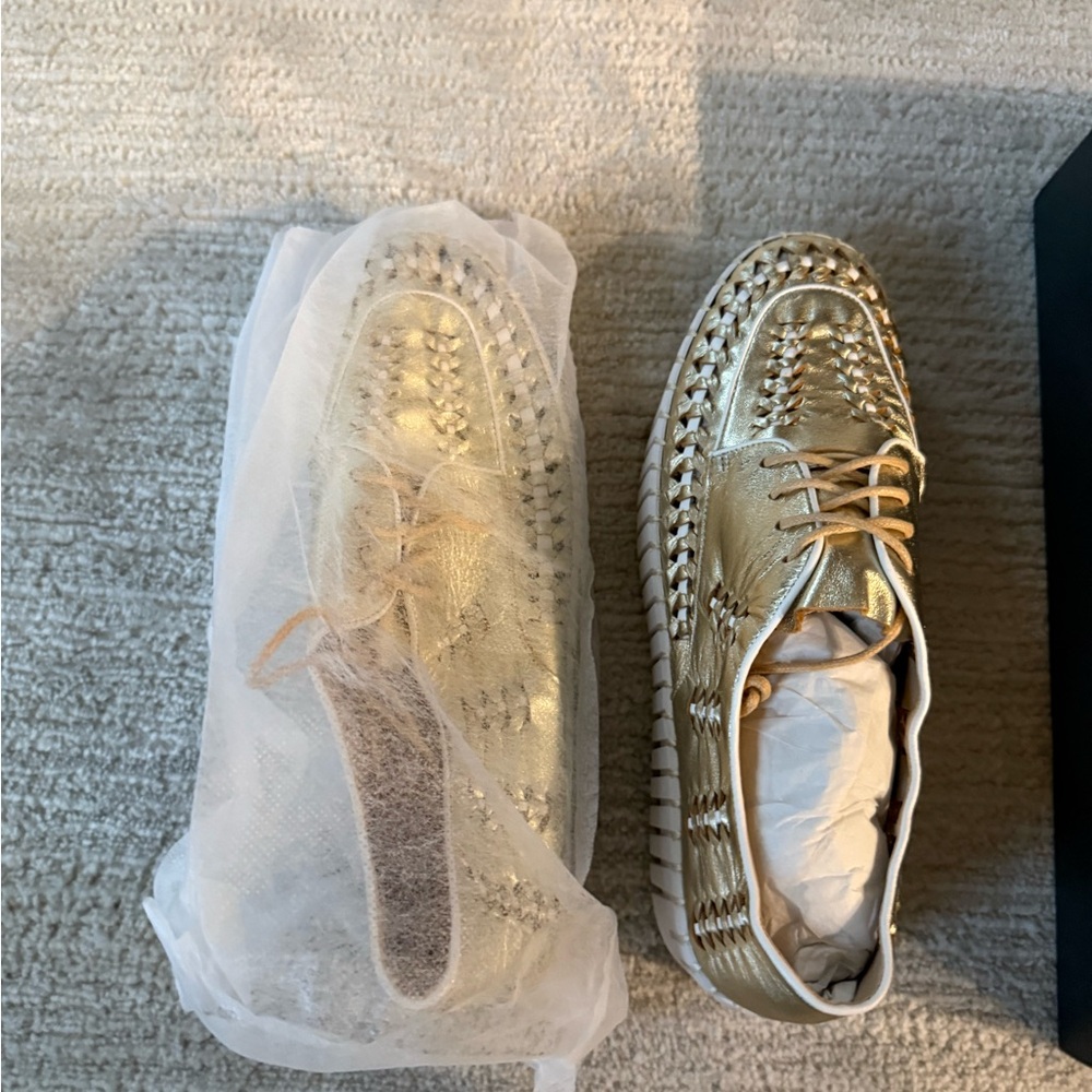 Chic Gold Woven Women's Loafers